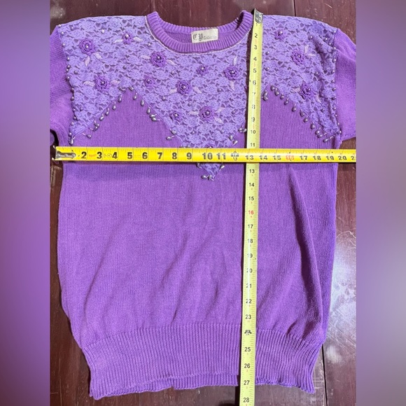 VINTAGE 80s lilac beaded embroidered lace knit sweater crewneck cottagecore - Picture 12 of 15